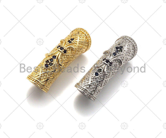 CZ Micro Pave Flower Curved Tube Beads, Men's Jewelry Findings, sku#G402B/ML23