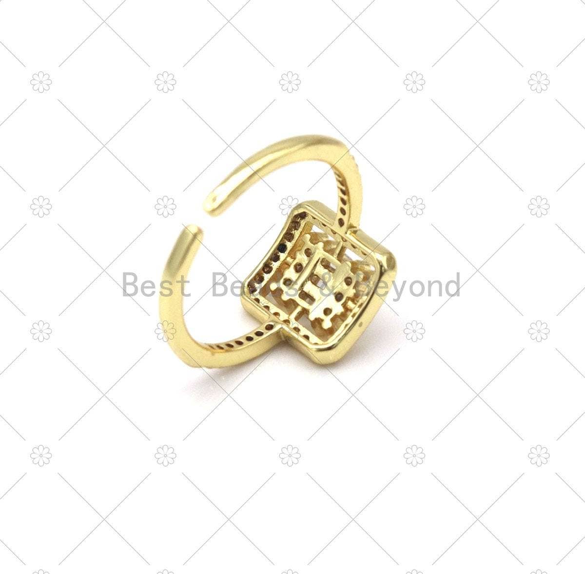 Big CZ Fancy Square Shape Adjustable Ring, Sku#LD169
