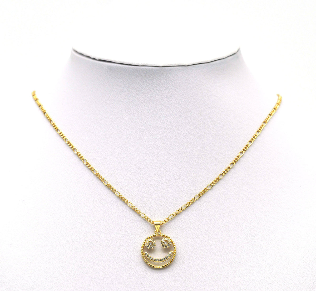 CZ Smiley Face on Hollow Out Round Charm, Sku#JL115