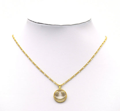 CZ Smiley Face on Hollow Out Round Charm, Sku#JL115