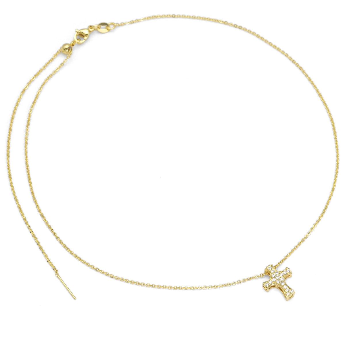 Gold Dainty Cross Charm Adjustable necklace, Sku#B366