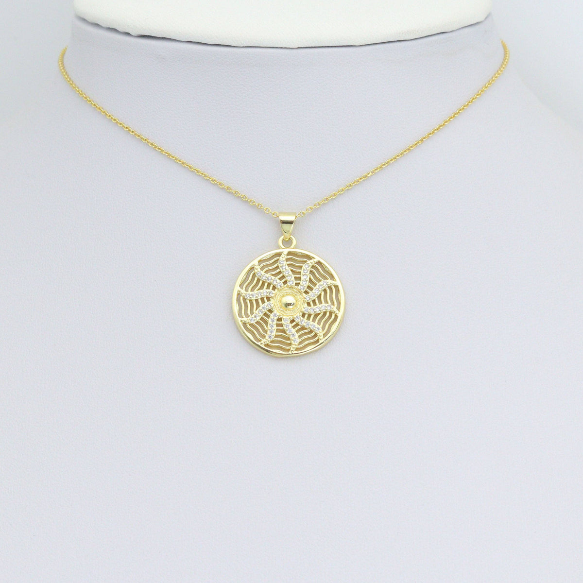 CZ Gold wheel On Spider Web Charm Pendant, Sku#LK1189
