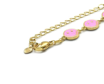 Enamel Cute Smiley Face Necklace, Sku#JL151