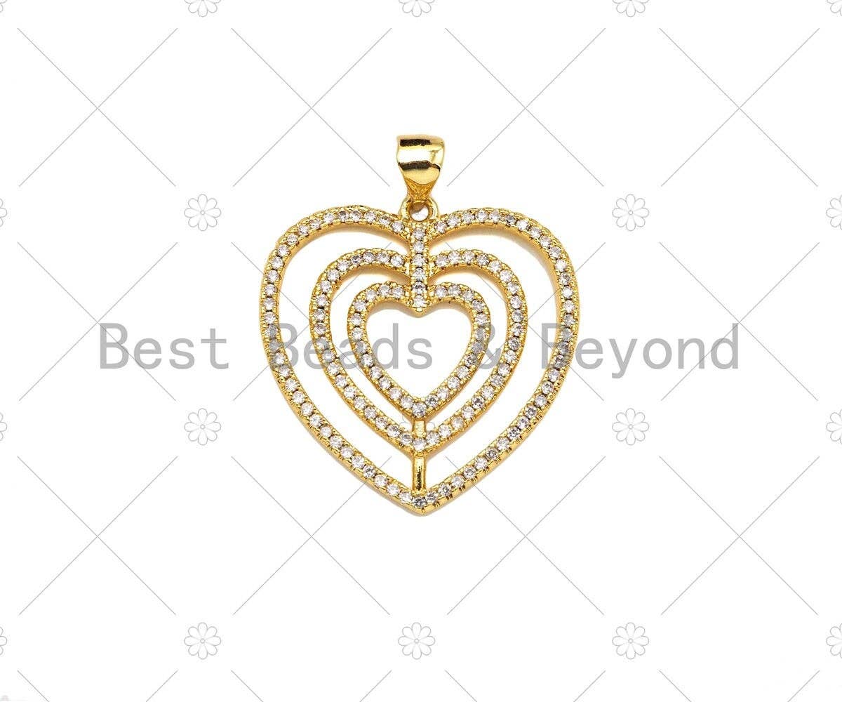 CZ Micro Pave Circled Heart Shape Pendant/Charm,CZ Dainty Gold Charm, 25x26mm,Sku#LD77