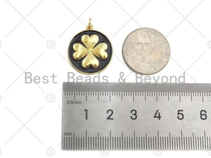 Gold Filled Clover On Colorful Enamel Round Coin Shape Pendant, Shamrock charm, Sku#L570