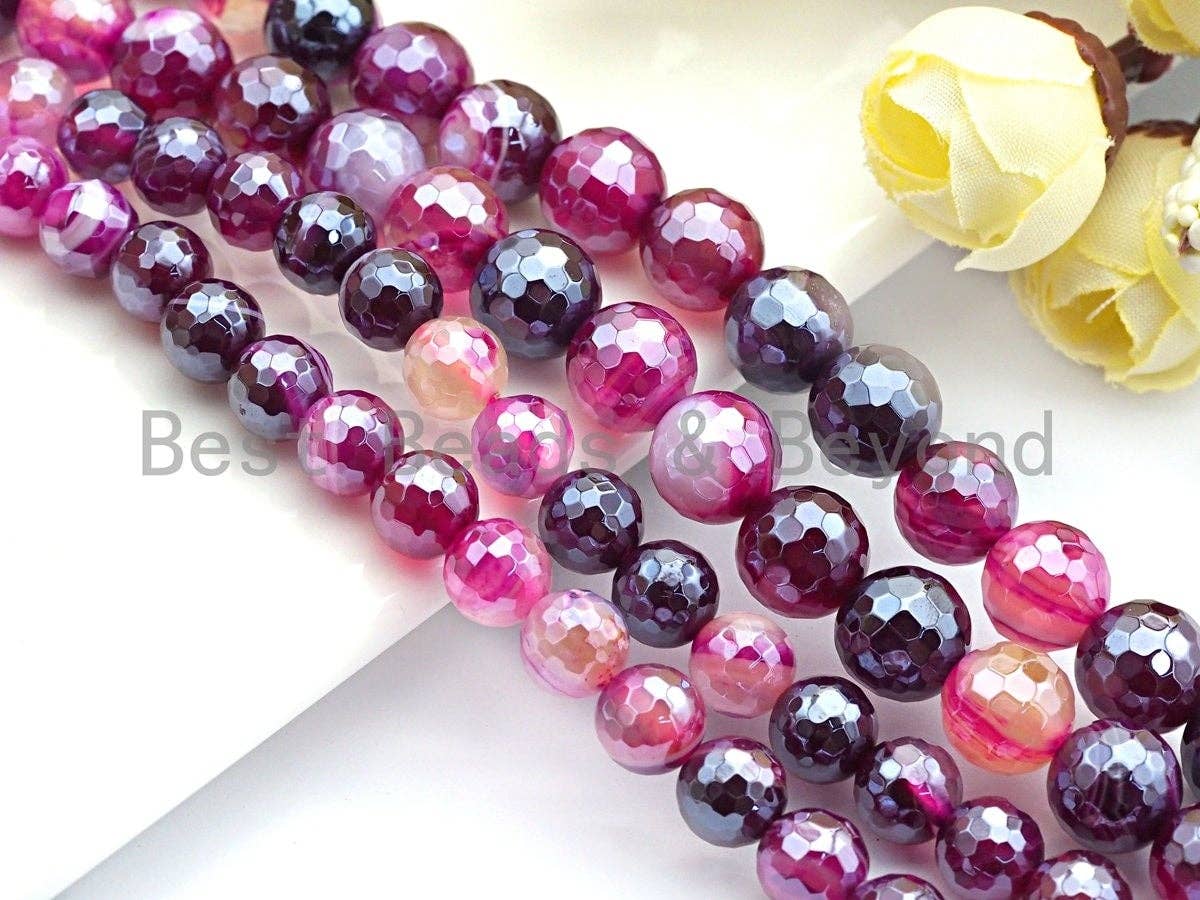 Purple Pink Agate Attachment Necklace with Large CZ Pave Silver clasp, 18 long, 8mm/10mm beads size, sku#D48