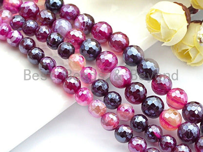 Purple Pink Agate Attachment Necklace with Large CZ Pave Silver clasp, 18 long, 8mm/10mm beads size, sku#D48