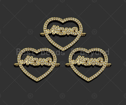 Gold Filled CZ Micro Pave Mama Word On Heart Shape Connector,18K Gold Filled Mama Charm, Mother's Day Gift, 25x18mm,Sku#LD109