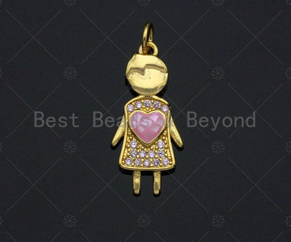 Girl With Pink Heart Pendant/Charm, Abalone Mother-of-pearl, SKU#LK66