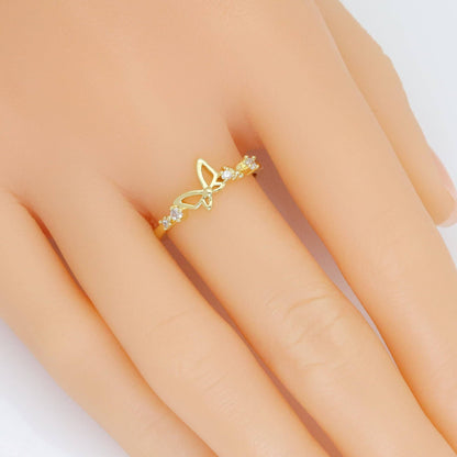 Gold Clear CZ Butterfly Adjustable Ring, Sku#LD596