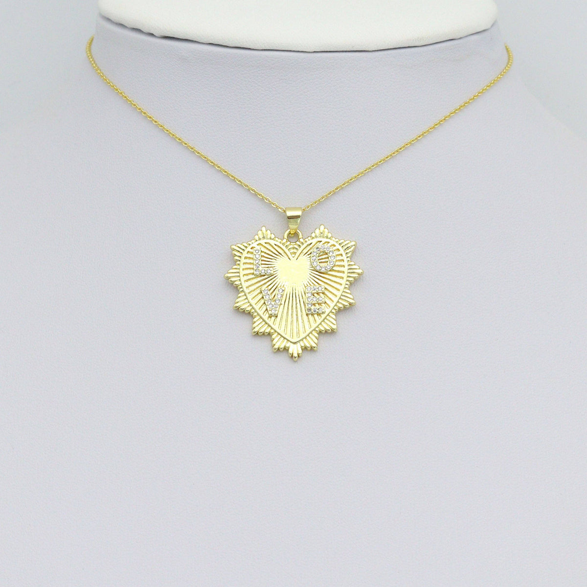 Clear CZ Gold Love On Heart Shape Charm Pendant, Sku#LK1117