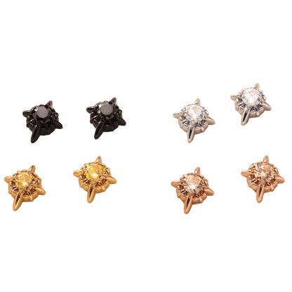 Magnetic 4-Pointed Star CZ Stud Earrings for Men Women, Multicolor Non-Piercing Clip On Stainless Steel