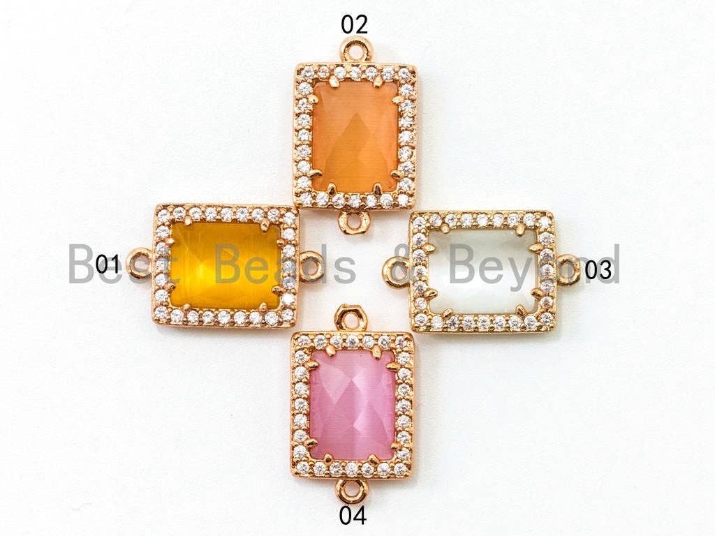 Rectangle Bezel Connector Faceted Cat's Eye Stone, sku#A83