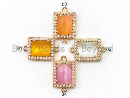 Rectangle Bezel Connector Faceted Cat's Eye Stone, sku#A83
