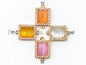 Rectangle Bezel Connector Faceted Cat's Eye Stone, sku#A83