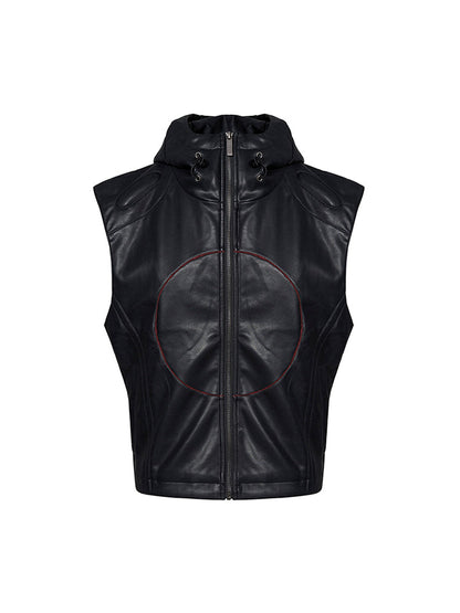 Short Hood Slim Fit Leather Waistcoat Coat Men's Summer Five-pointed Star PU Leather