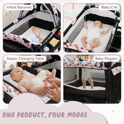 4 in 1 Portable Pack and Play Baby Nursery Center with Bassinet-Purple