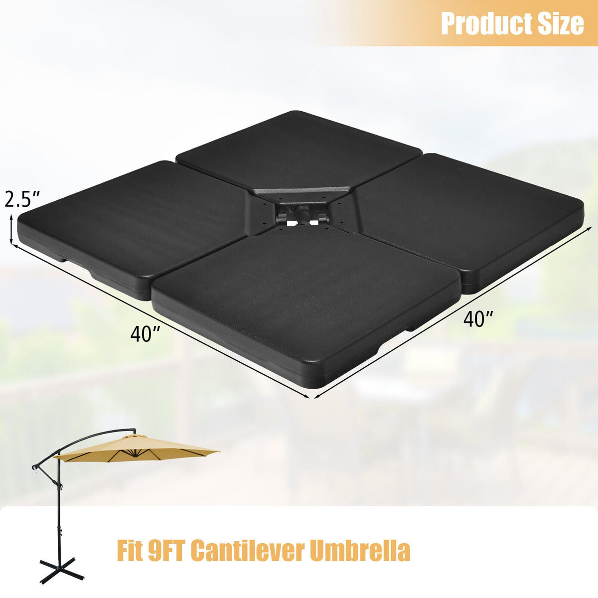 4 Pieces 13L Cantilever Offset Patio Umbrella Base with Easy-Fill Spouts