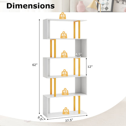5-Tier/6-Tier Geometric Bookcase with Metal Frame and Anti-tipping Kits