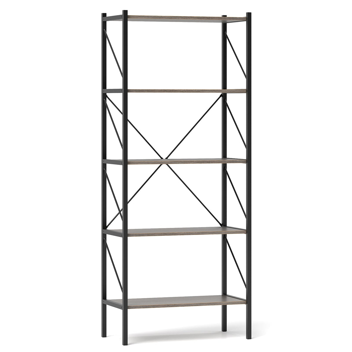 5-Tier Bookshelf with Open Shelves and Heavy Duty Metal Frame
