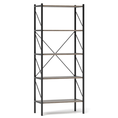 5-Tier Bookshelf with Open Shelves and Heavy Duty Metal Frame