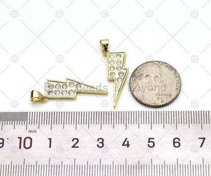 CZ Micro Pave Lighting Shape Pendant, 18K Gold Filled Lighting Charm, Necklace Bracelet Charm Pendant,Sku#LK507