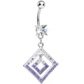 Clear Gem Double Clear and Purple Paved Diamond Dangle Belly Ring