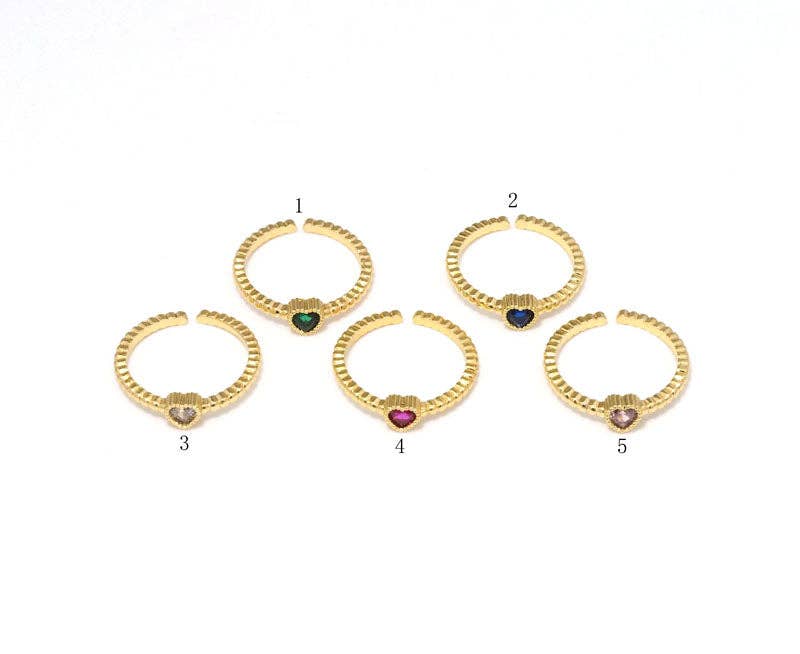 Gold Colorful CZ Heart Adjustable Ring, Sku#JL177