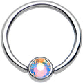 16G 3/8 Aurora Gem Disc Stainless Steel BCR Captive Ring
