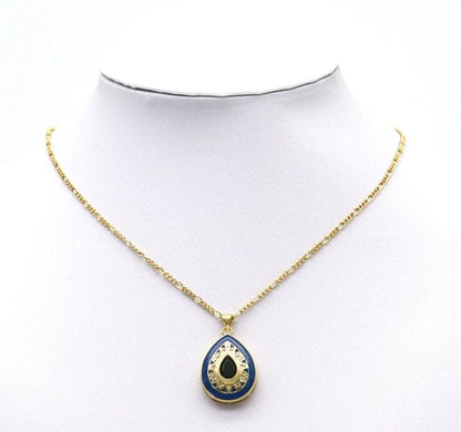 Large Gold CZ Enamel Teardrop Shape Focal Pendant, Sku#LK727