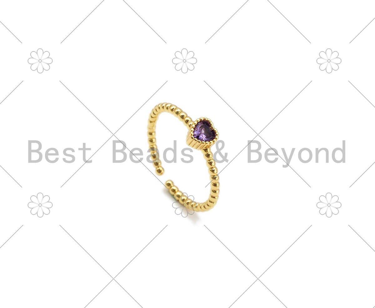 Violet CZ Heart Shape Adjustable Ring, Sku#X227