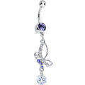 Purple Gem Bejeweled Butterfly Dangle Belly Ring