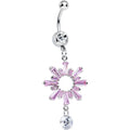 Clear CZ Pink Crystal Burst Dangle Belly Ring