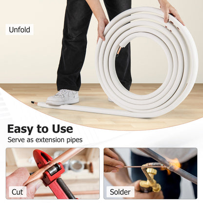 50 Feet Mini Split Line Set with 1/4 Inch and 1/2 Inch O.D. Copper Pipes Tubing