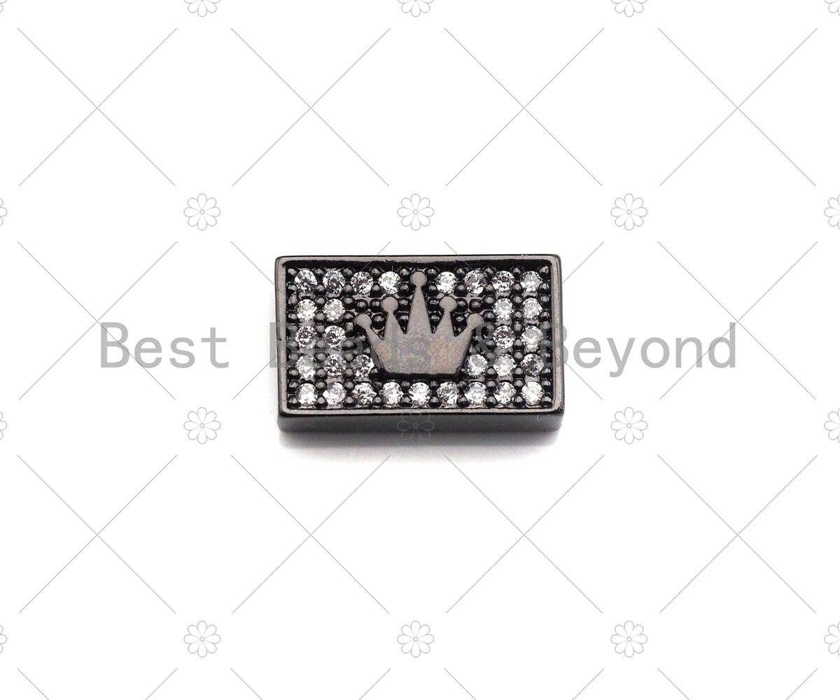 CZ Large Hole Crown On Cuboid Spacer Micro Pave Beads, Cubic Zirconia Cuboid  Space Beads, Men's Bracelet Findings, 13x7mm, SKU#LD08