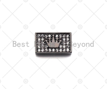 CZ Large Hole Crown On Cuboid Spacer Micro Pave Beads, Cubic Zirconia Cuboid  Space Beads, Men's Bracelet Findings, 13x7mm, SKU#LD08
