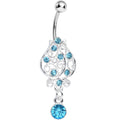Aqua Gem Brilliant Rosebud Dangle Belly Ring