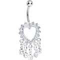 Crystalline Gem Super Sparkle Drops and Hollow Heart Dangle Belly Ring