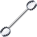 White Acrylic Double Play Baseball Barbell Tongue Ring