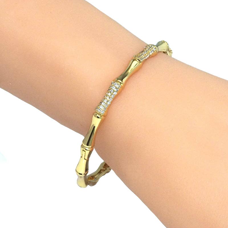 CZ Gold Bamboo Joint Adjustable Bracelet, Sku#LD400
