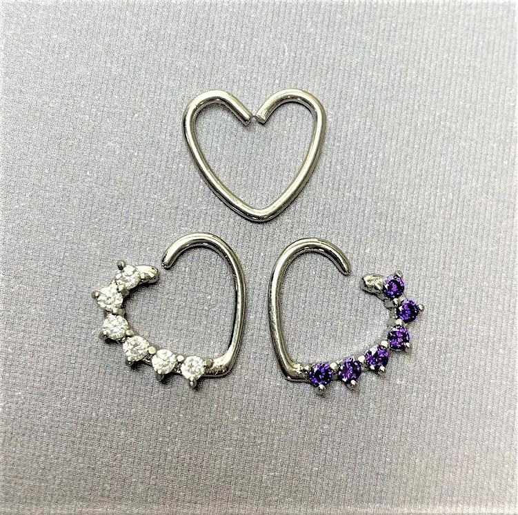 16G Purple CZ Heart Left Closure Daith Cartilage Tragus Earring