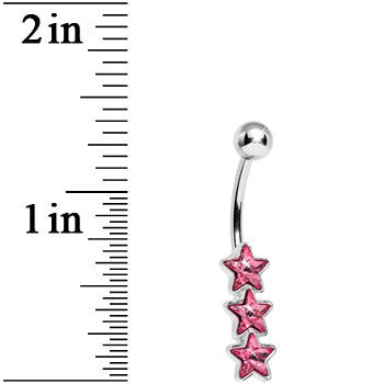 Pink Gem Dazzling Triple Star Belly Ring