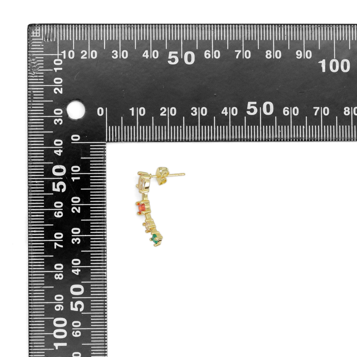 Gold Colorful CZ Arc-shaped moon Stud Earrings, Sku#LD538