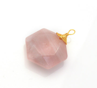 Gold Hexagon Gemstone Pendant, Sku#LY04