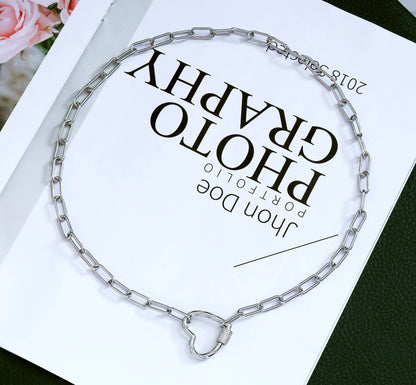 Paperclip Chain Heart Lock Necklace, sku#CL10