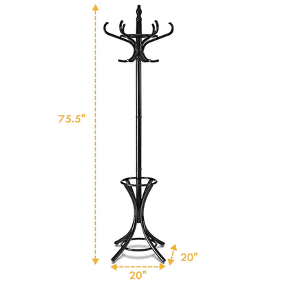 Wood Standing Hat Coat Rack with Umbrella Stand