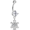 Clear Gem Crystal Pirate Skull and Crossbones Dangle Belly Ring