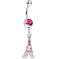 Pink Gem Paris is for Love Eiffel Tower Dangle Belly Ring