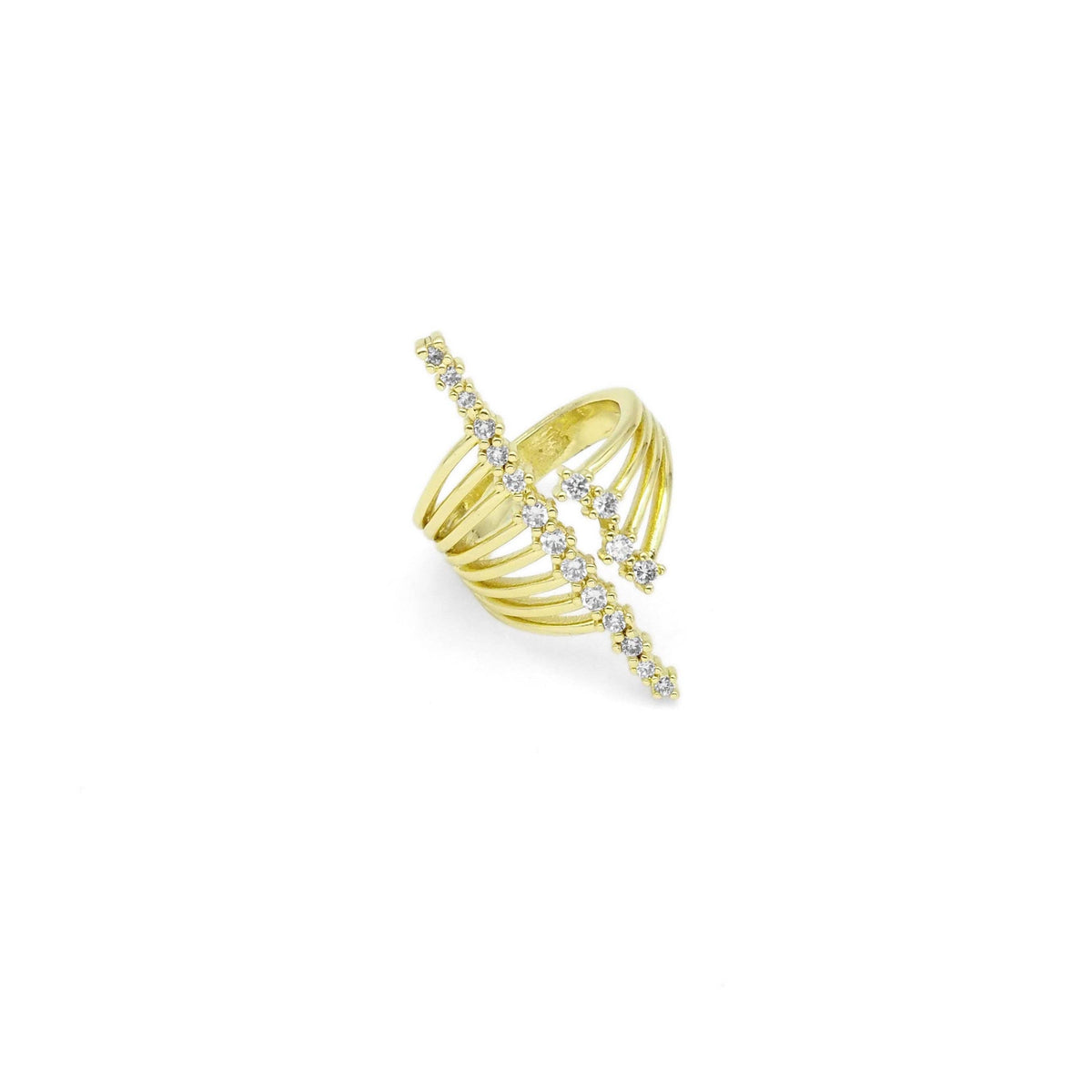 Gold Silver CZ Gold Long Bar Wrap Ring, Sku#A140