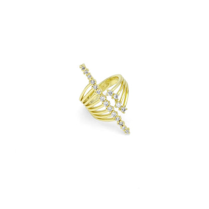 Gold Silver CZ Gold Long Bar Wrap Ring, Sku#A140